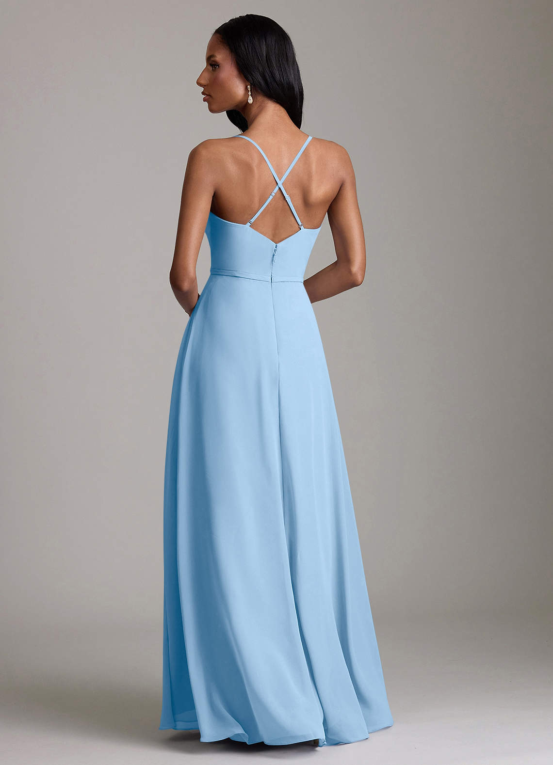 Naeem A-Line V-Neck Chiffon Bridesmaid Dress in Powder Blue
