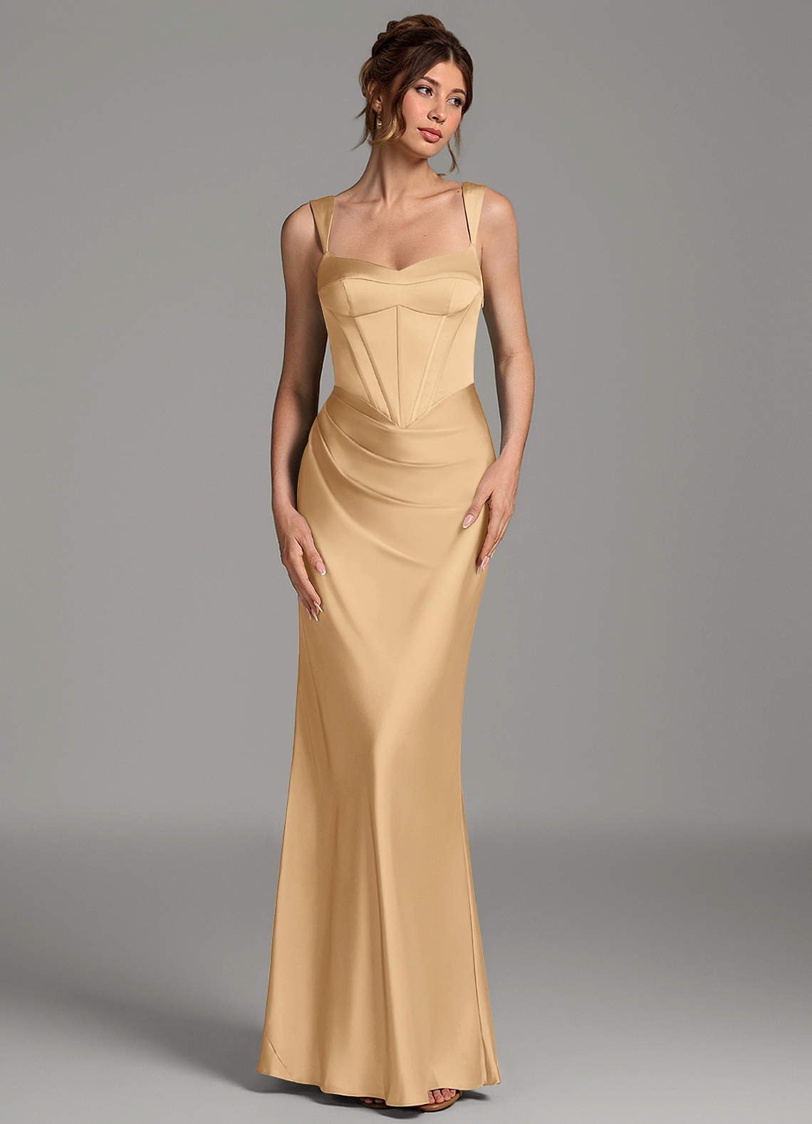 Mela Sheath Sweetheart Stretch Satin Bridesmaid Dress in Gold