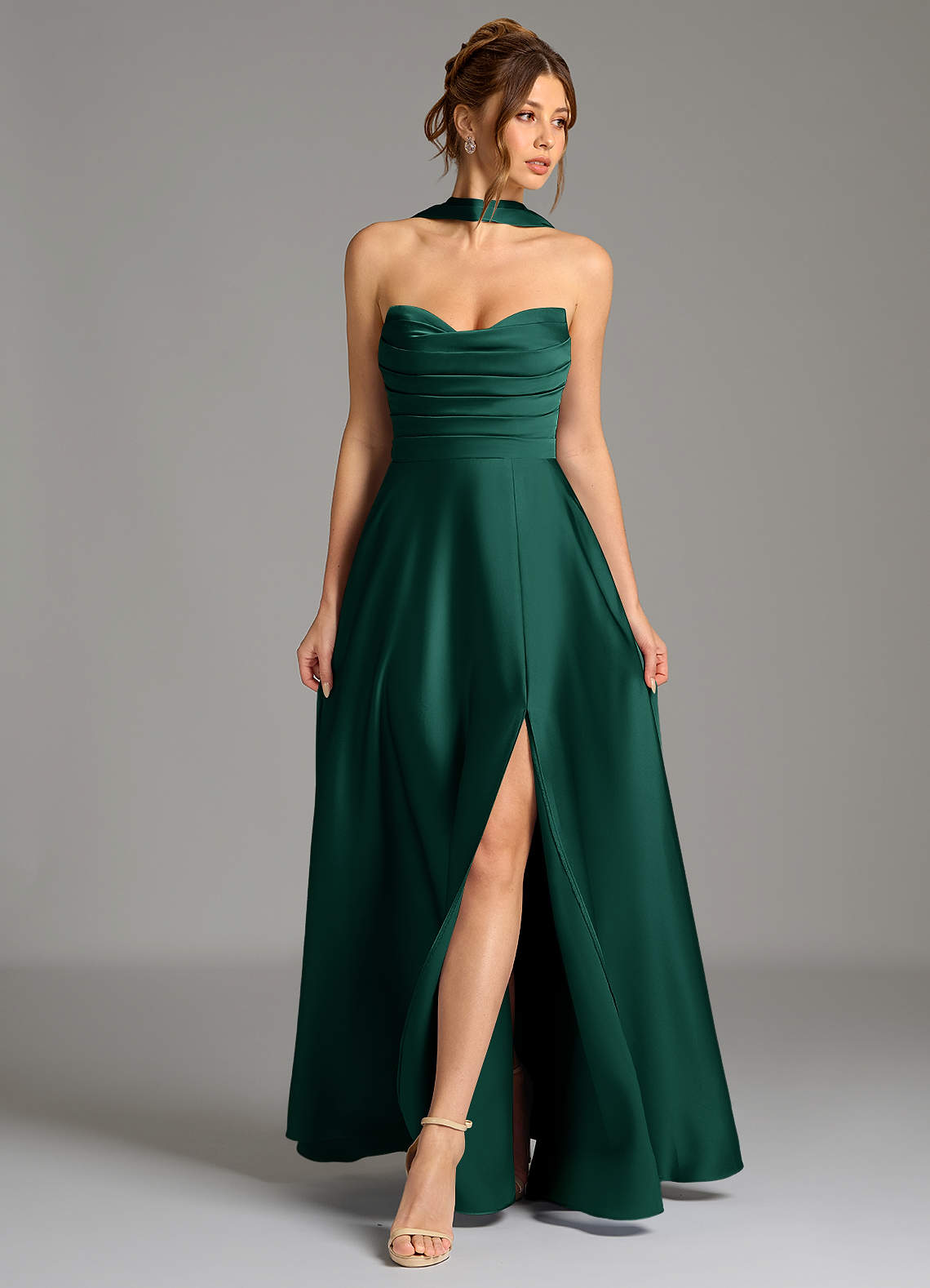 Ayla A-Line Sweetheart Stretch Satin Bridesmaid Dress in Emerald