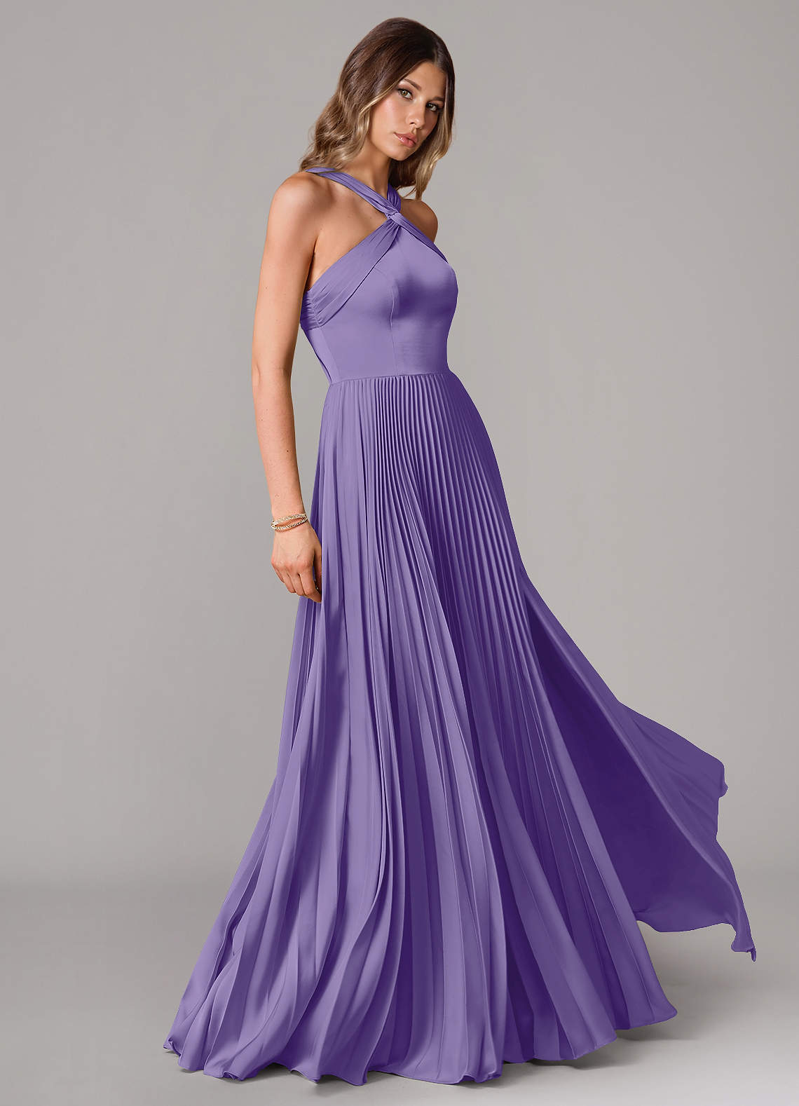 Afra A-Line Halter-Neck Stretch Satin Bridesmaid Dress in Tahiti