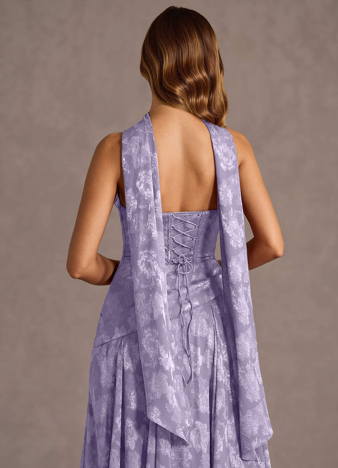 Gabriela A-Line Corset Fil Coupé Wedding Guest Dress in Lilac
