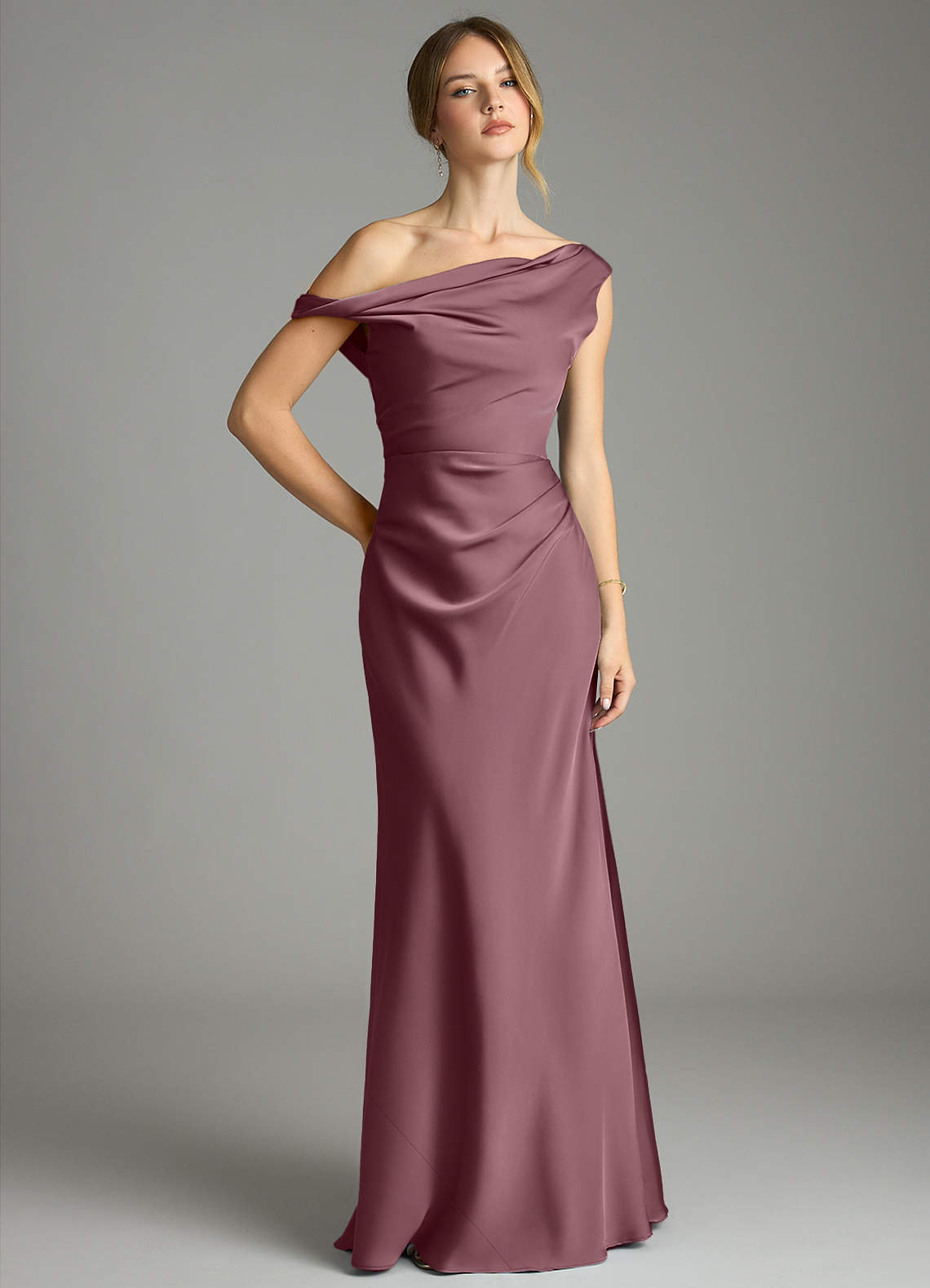 Emerson Mermaid One-Shoulder Stretch Satin Bridesmaid Dress in Amethyst