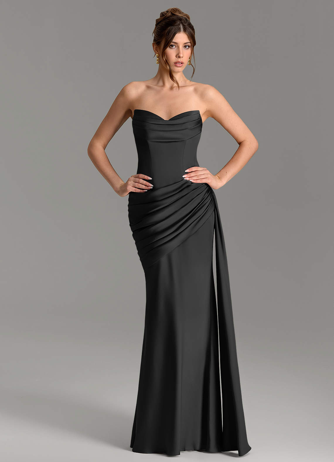 Zorah Mermaid Sweetheart Stretch Satin Bridesmaid Dress in black