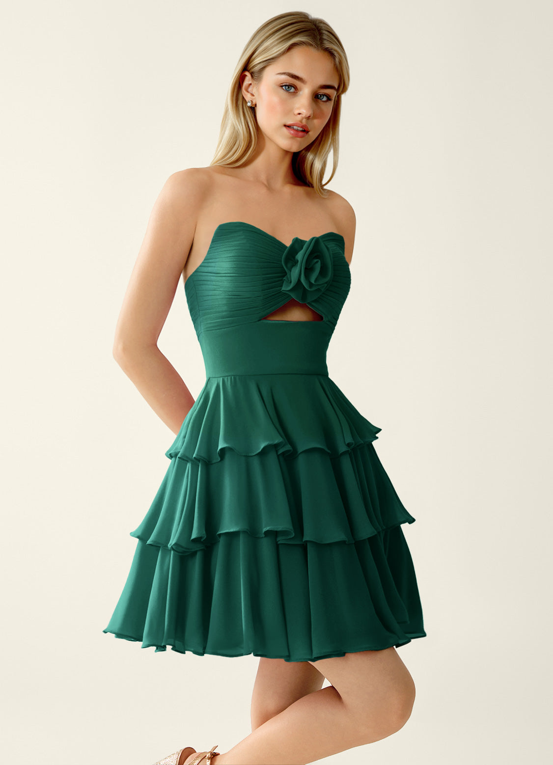 Orosecy A-Line Mini Strapless Chiffon Prom Dress in Hunter Green - photo 5