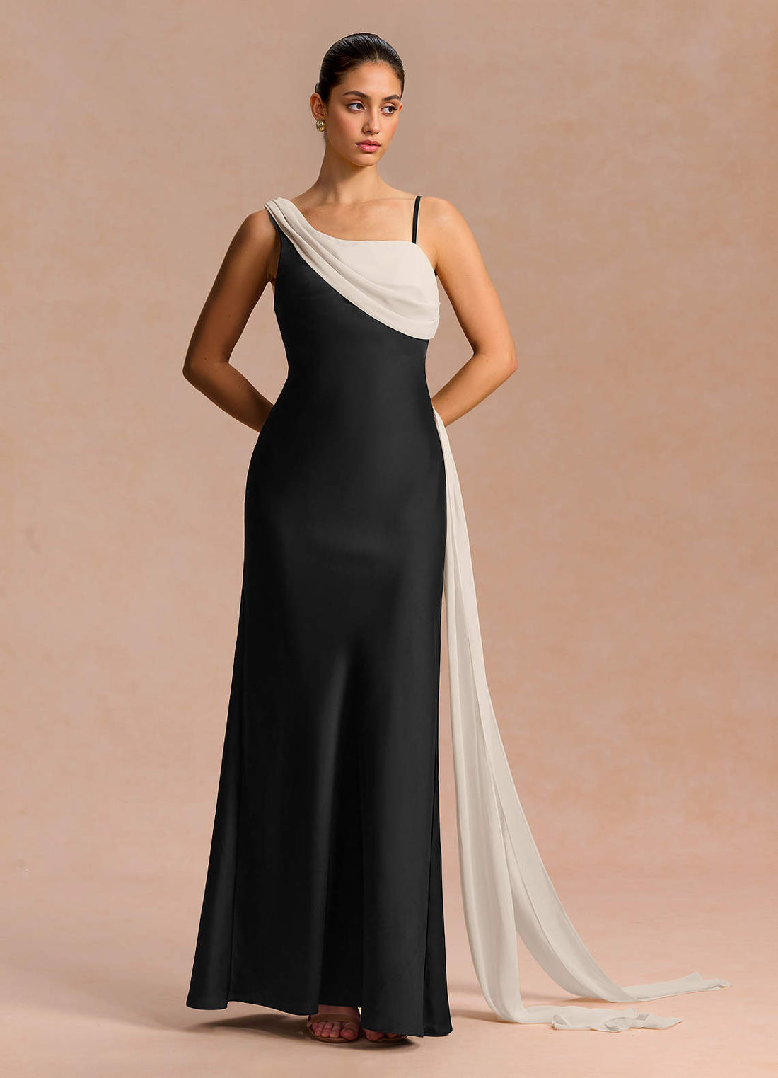 Ixchel A-Line Corset Crepe Chiffon Evening Dress in Black