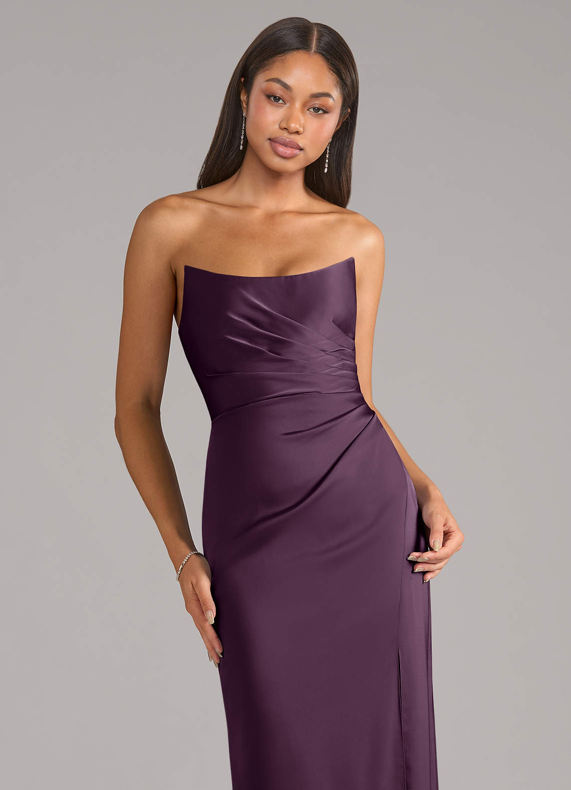 Marla Sheath Strapless Stretch Satin Bridesmaid Dress in Plum
