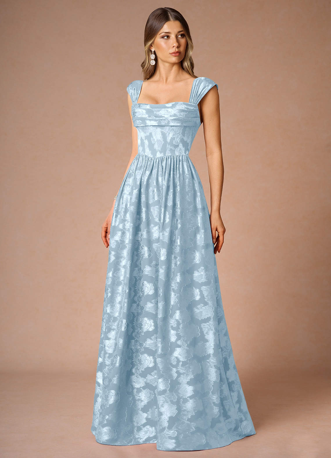 Hazel A-Line Cowl-Neck Fil Coupé Wedding Guest Dress in Powder Blue