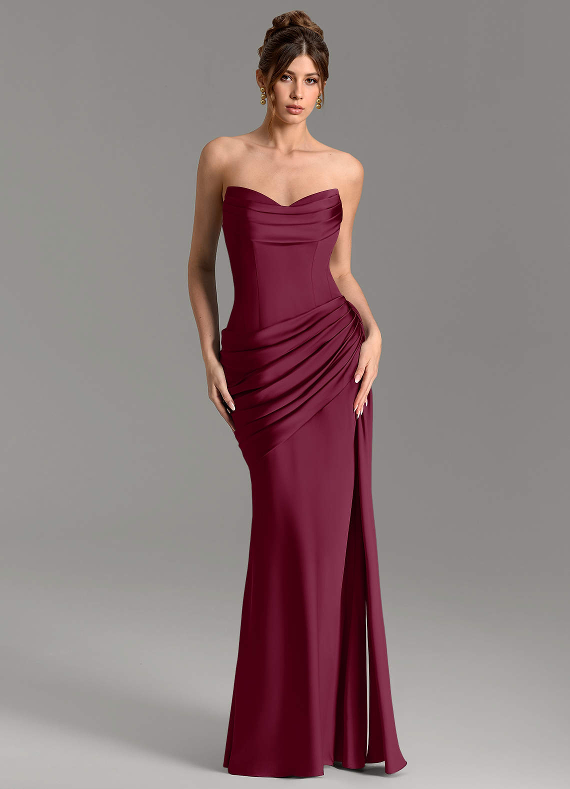 Zorah Mermaid Sweetheart Stretch Satin Bridesmaid Dress in Mulberry