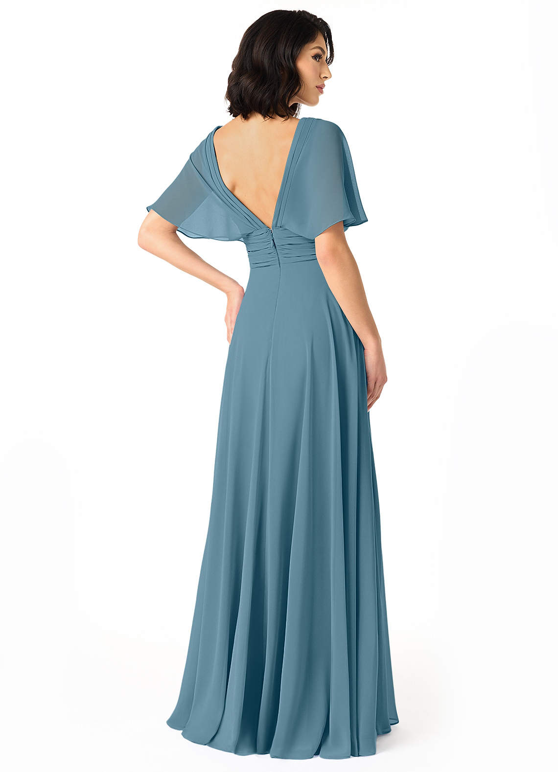 Pamela A-Line V-Neck Chiffon Bridesmaid Dress in Bermuda
