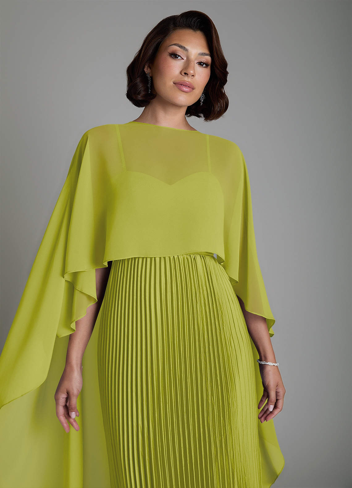 Micah A-Line Sweetheart Stretch Satin and Chiffon Bridesmaid Dress in Lemongrass