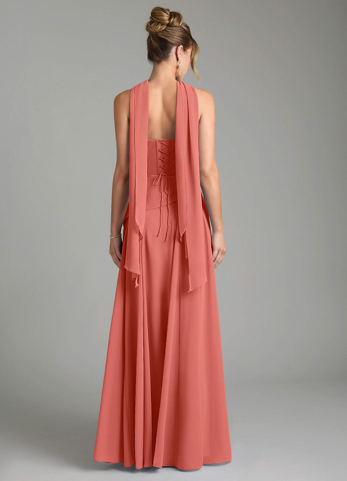 Gabriela A-Line Cowl-Neck Chiffon Bridesmaid Dress in Salmon Pink