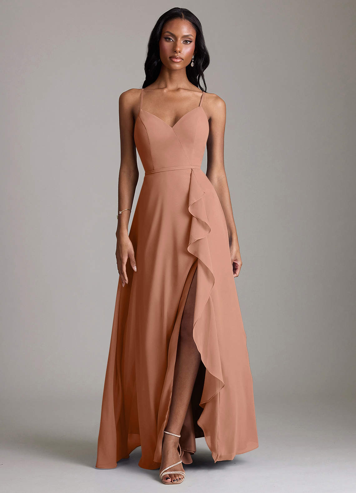 Naeem A-Line V-Neck Chiffon Bridesmaid Dress in Bronzer