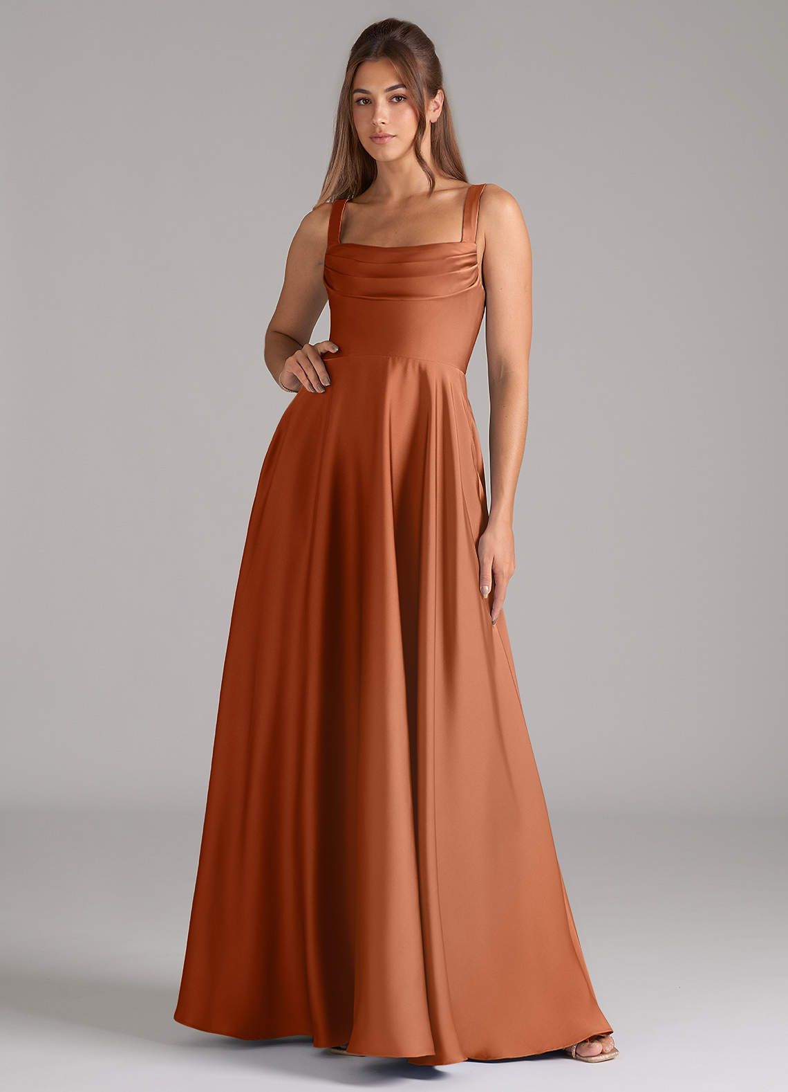 Shaude A-Line Square-Neck Stretch Satin Bridesmaid Dress in Copper