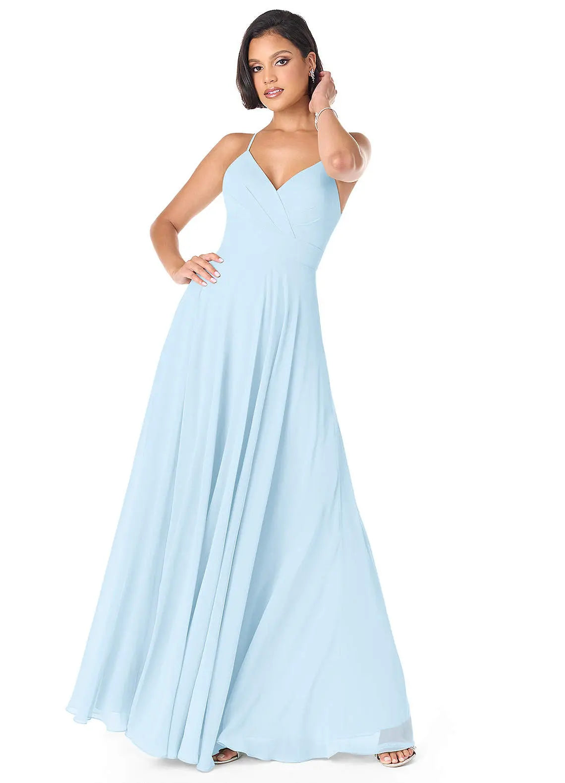 Avelina A-Line V-Neck Chiffon Bridesmaid Dress in Sky Blue
