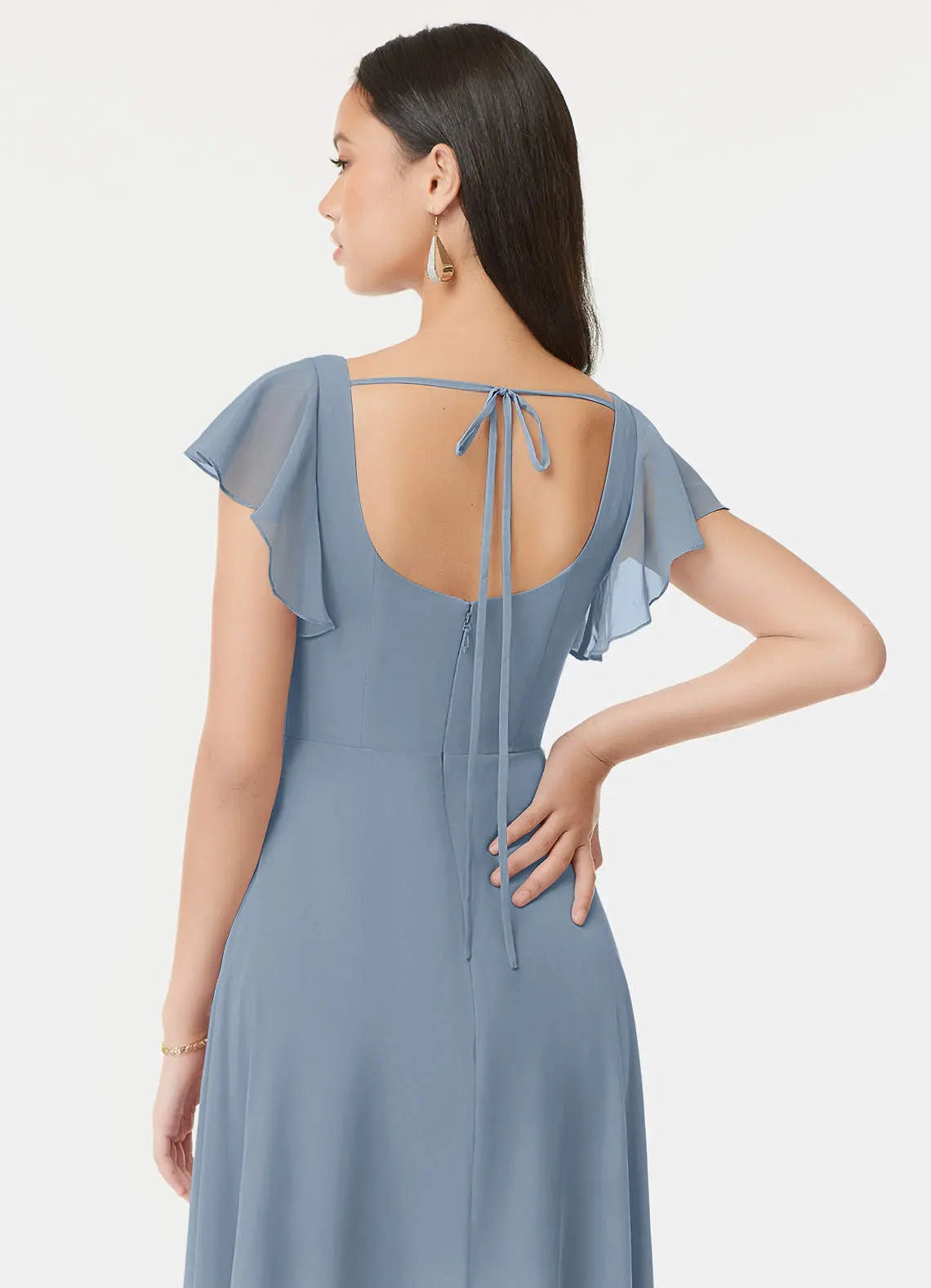 Bondi A-Line Square-Neck Chiffon Bridesmaid Dress in dusty blue
