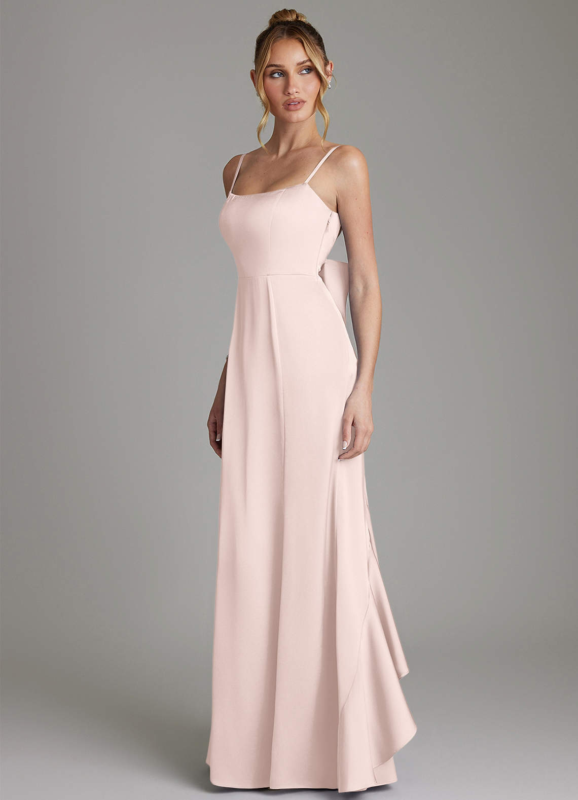 Zherra Mermaid Scoop-Neck Stretch Satin Bridesmaid Dress in Blushing Pink