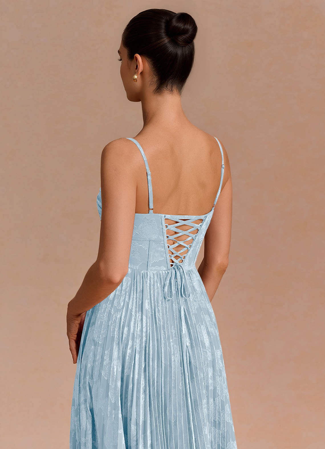 Delfina A-Line Twisted-Bust Fil Coupé Evening Dress in Powder Blue