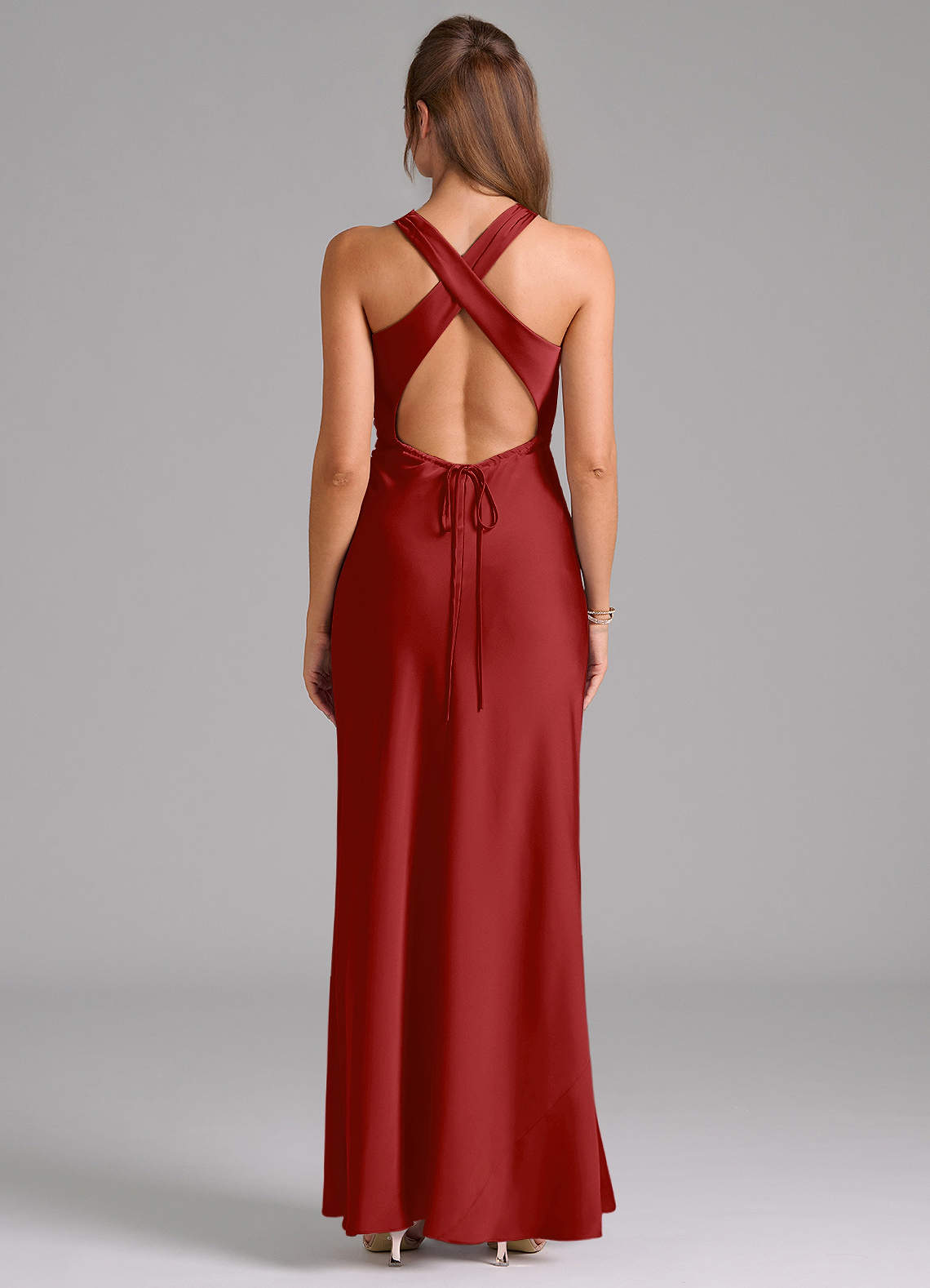 Evadne Sheath Scoop-Neck Stretch Satin Bridesmaid Dress in Pomegranate