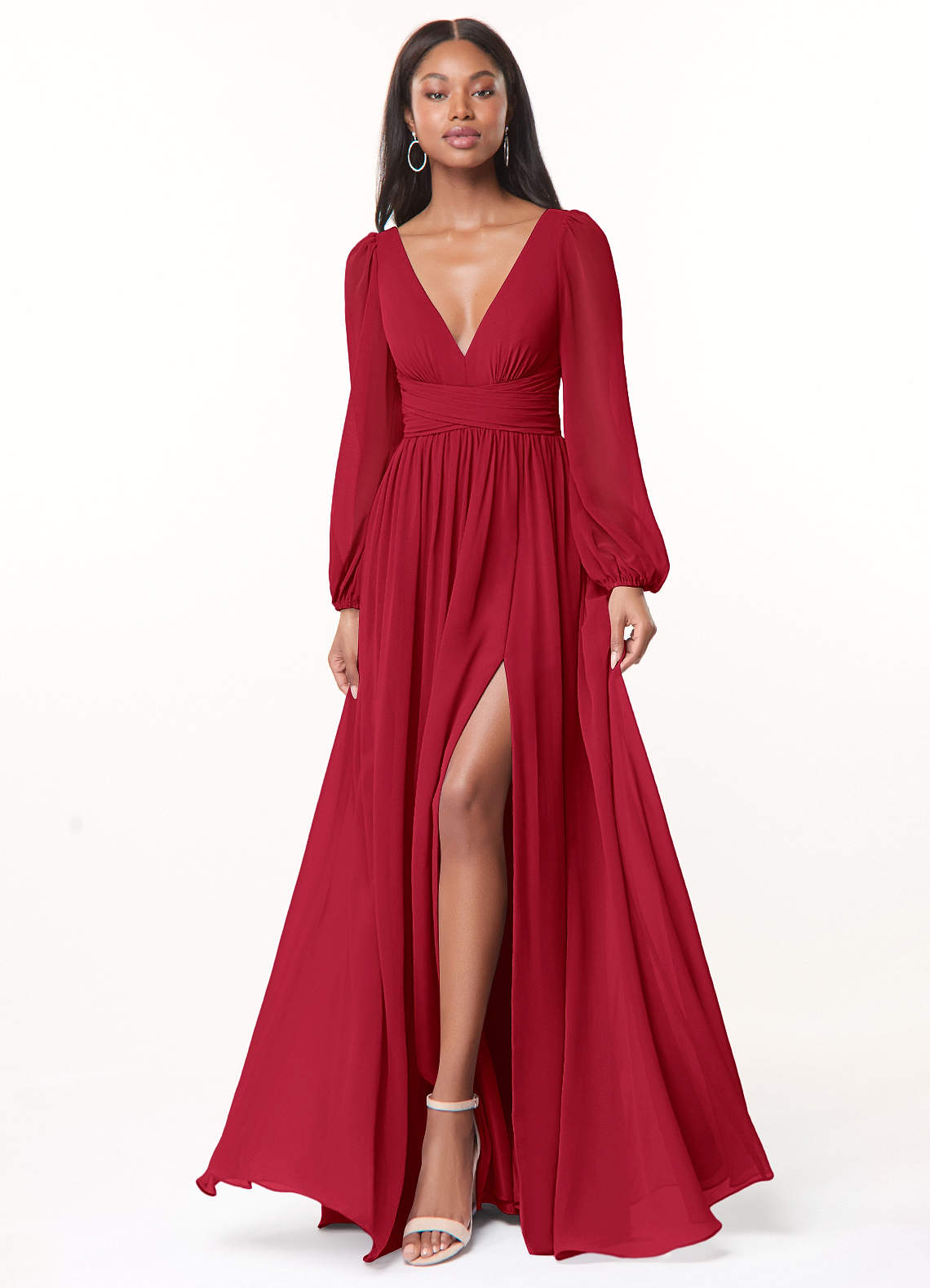 Norah A-Line V-Neck Chiffon Bridesmaid Dress in Scarlet