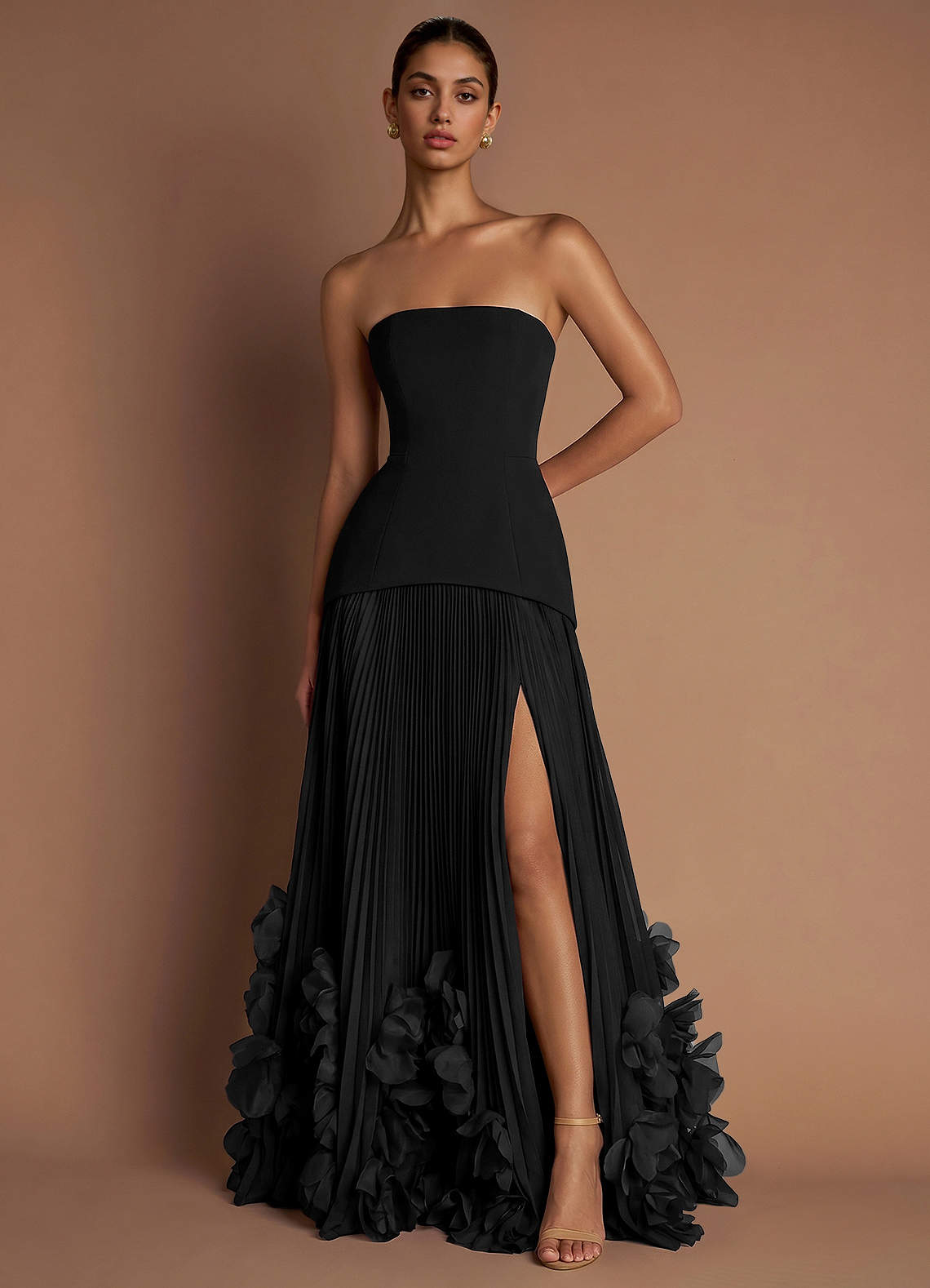 Marnie A-Line Corset Crepe Chiffon Evening Dress in Blushing Pink