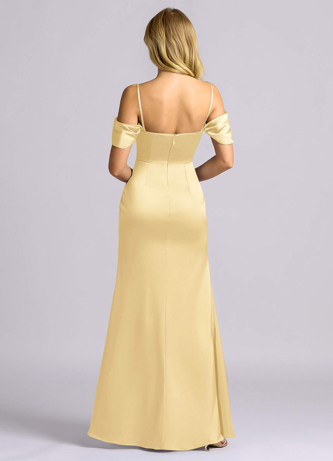 Auden Sheath Off-the-Shoulder Stretch Satin Bridesmaid Dress in Butter