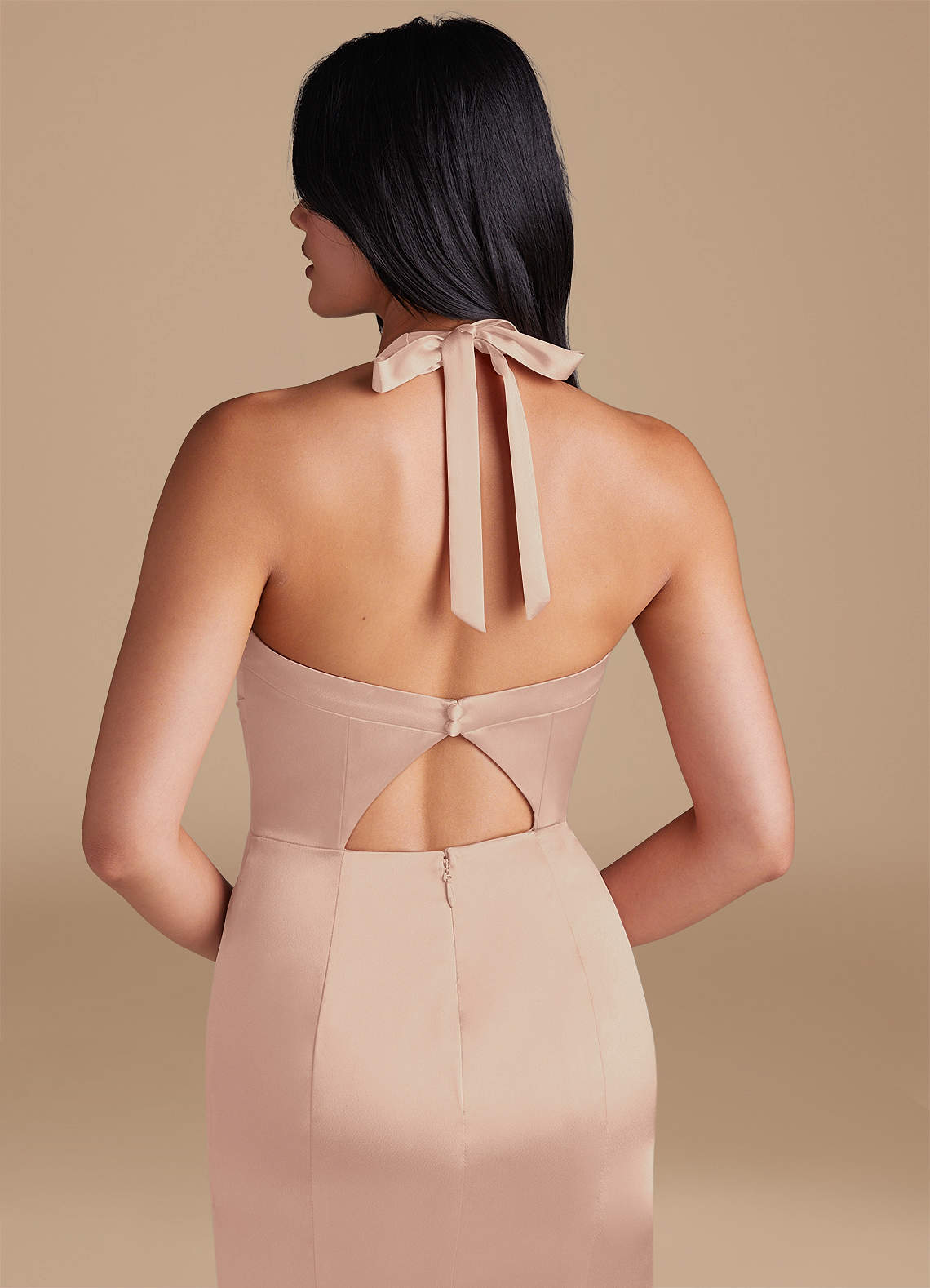 Emeria Sheath Halter Metallic Satin Bridesmaid Dress in English Rose