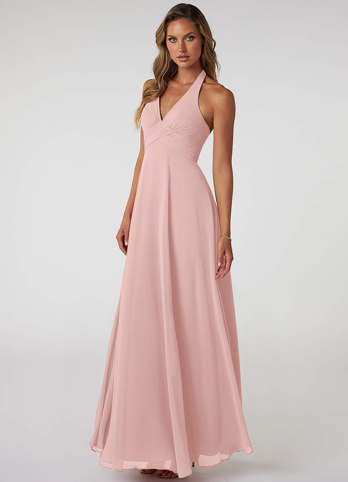 Tessie A-Line V-Neck Chiffon Bridesmaid Dress in Powder Pink