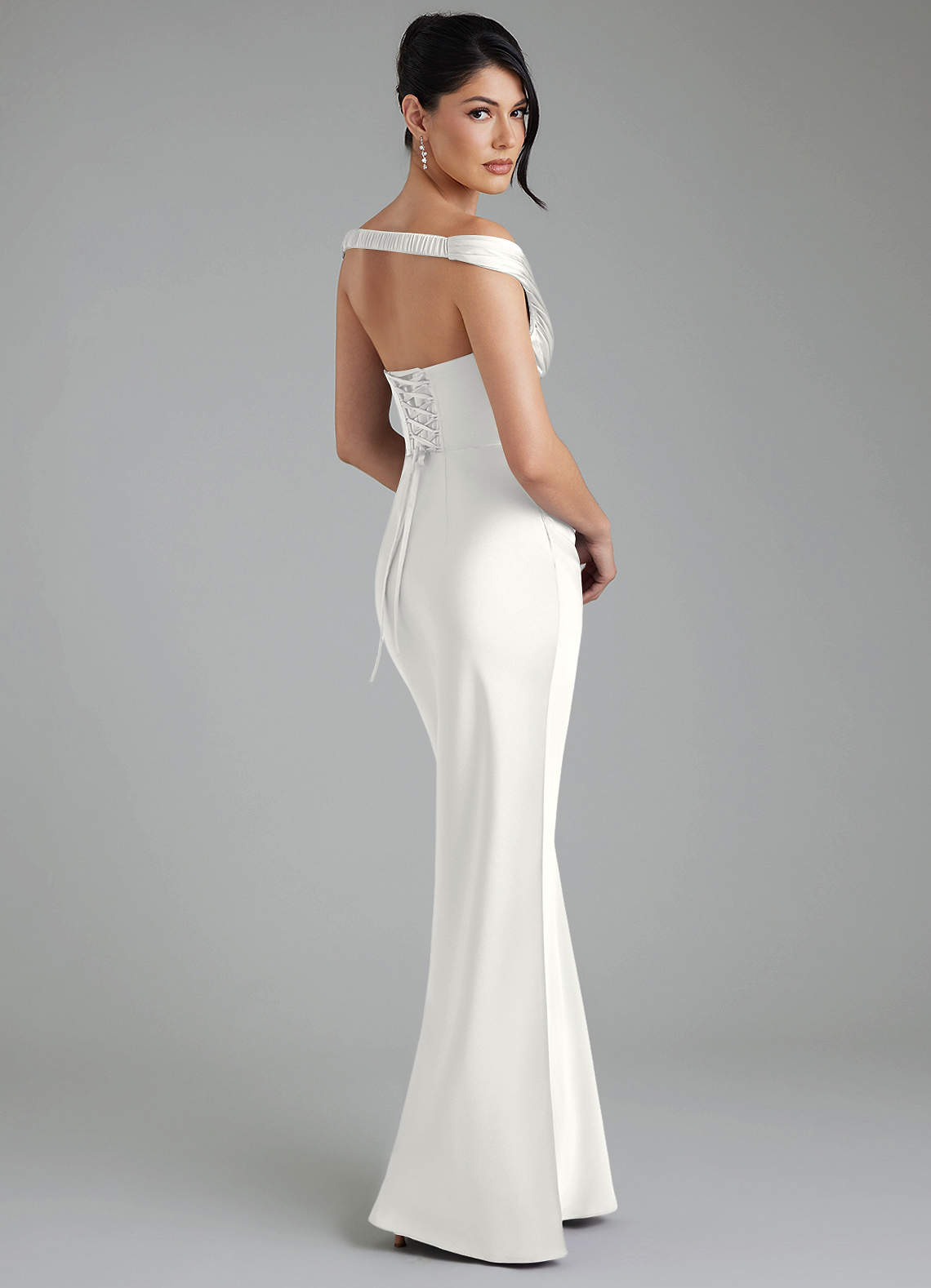 Stella Sheath V-Neck Stretch Satin Bridesmaid Dress in white