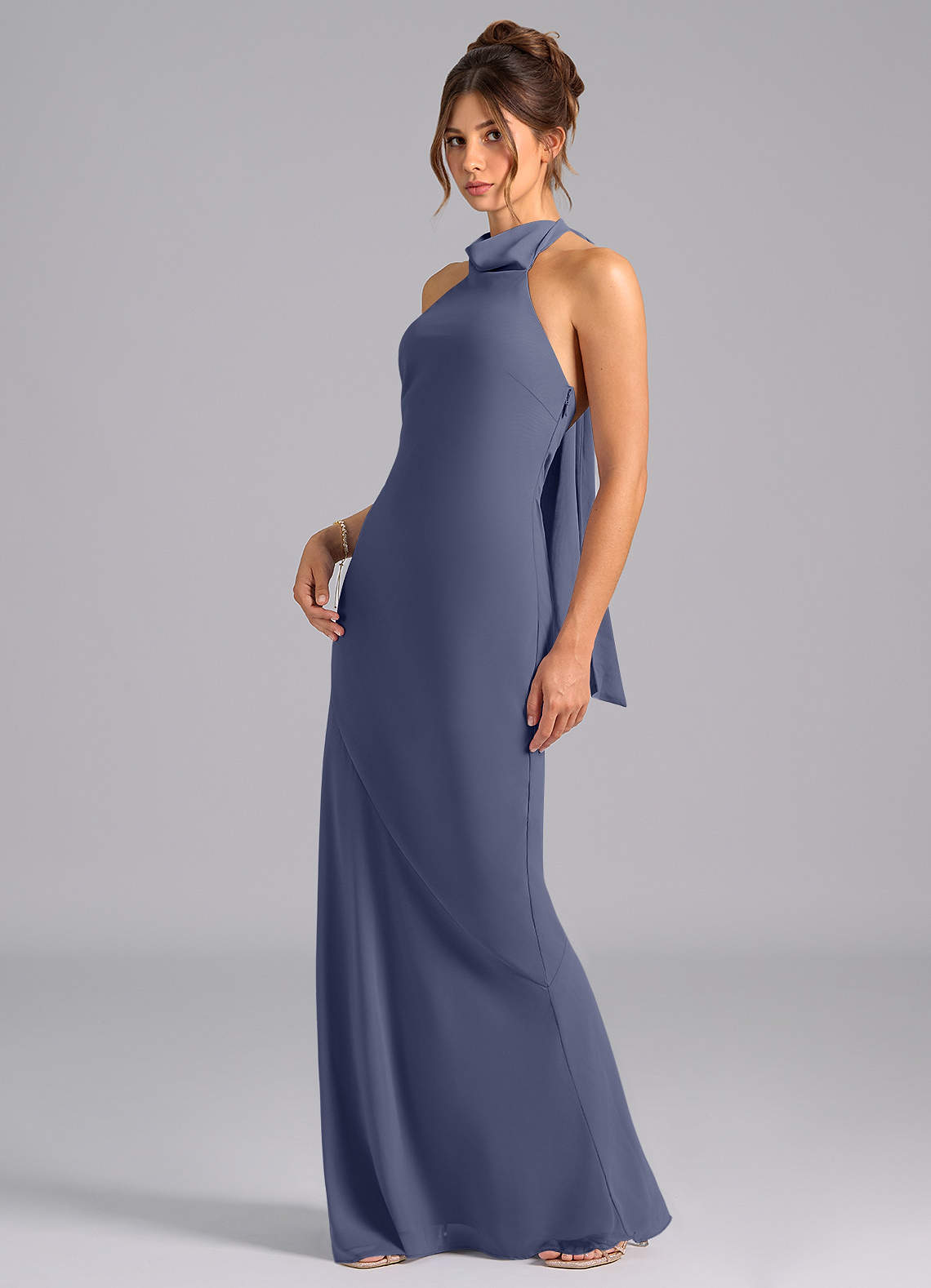 Velli Mermaid Halter Chiffon Bridesmaid Dress in Stormy