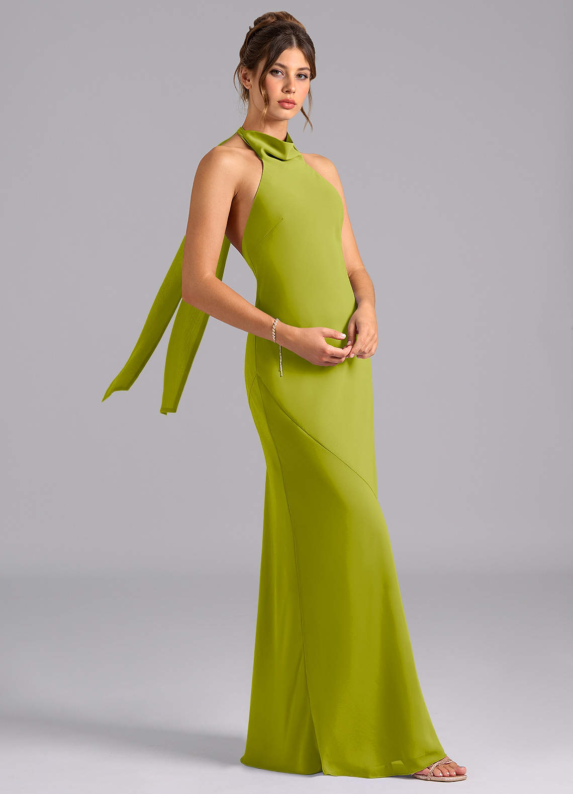 Velli Mermaid Halter Chiffon Bridesmaid Dress in Lemongrass