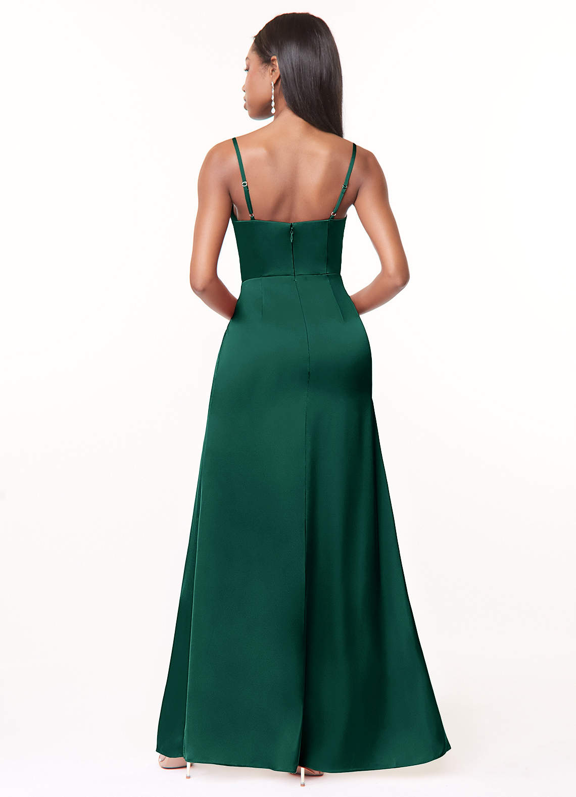 Maci A-Line V-Neck Stretch Satin Bridesmaid Dress in Emerald