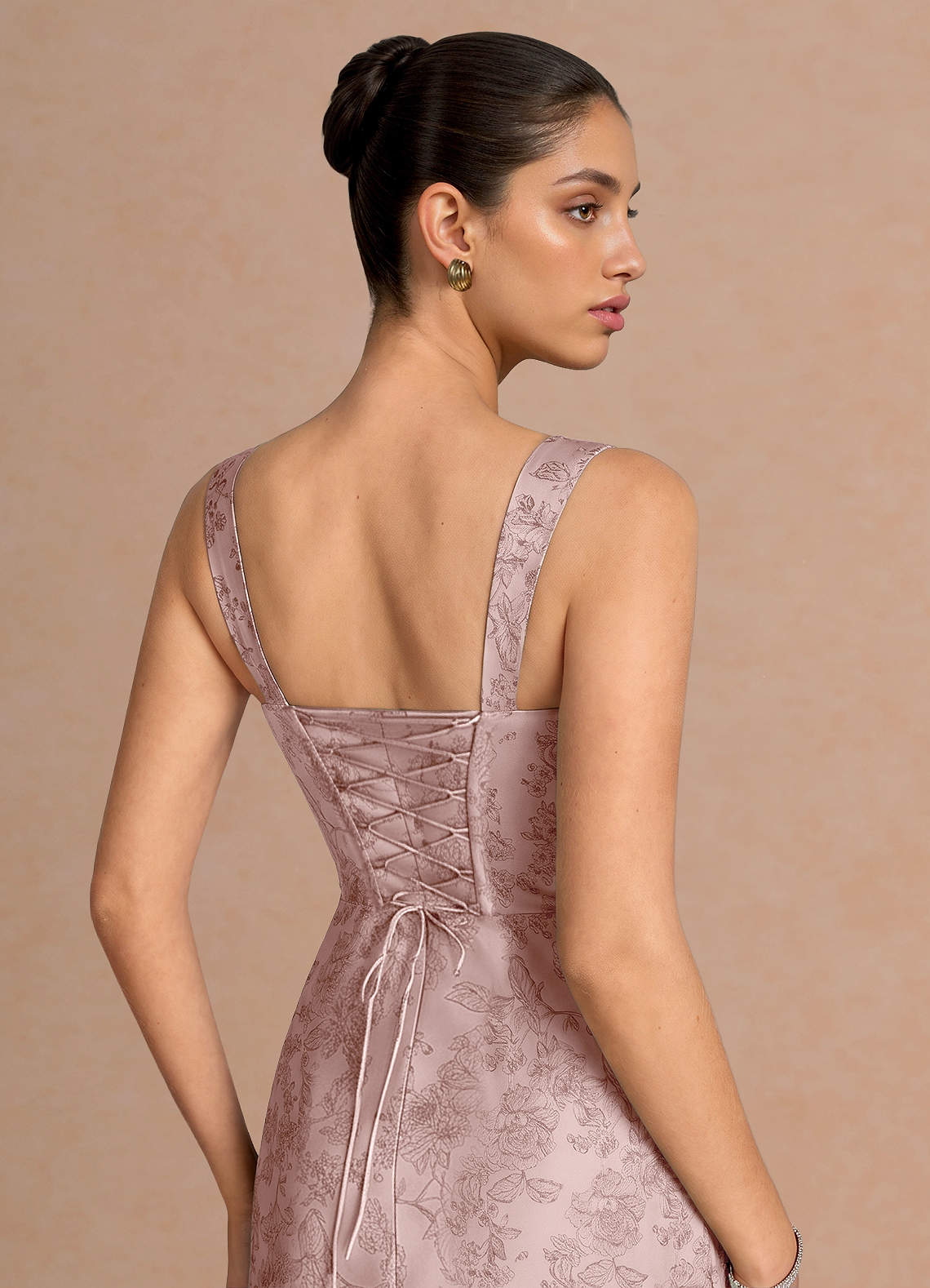 Agustina Square-Neck Pleated Jacquard Evening Dress in Pink