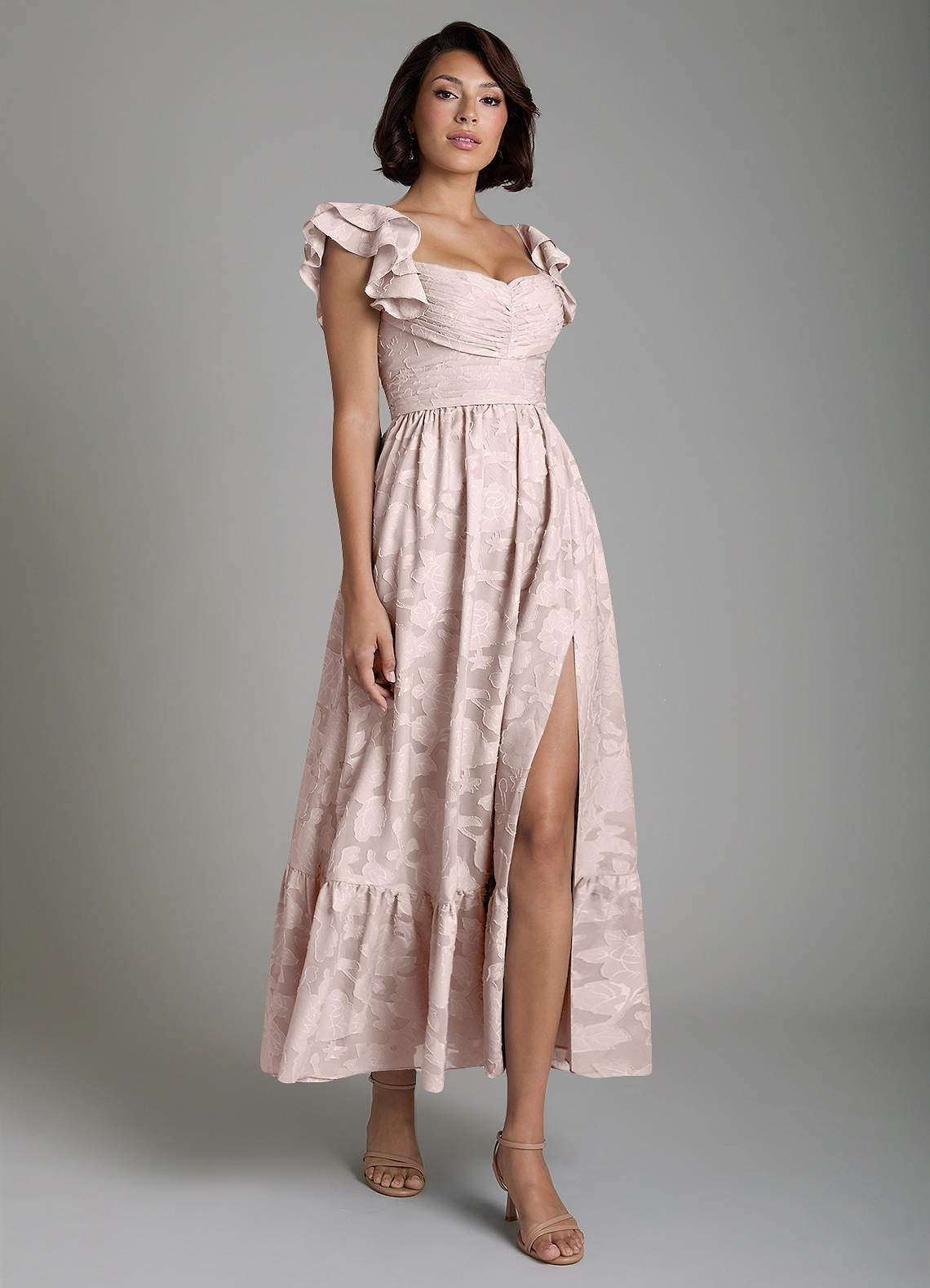 Anaya A-Line V-Neck Floral Burnout Bridesmaid Dress in Blushing Pink