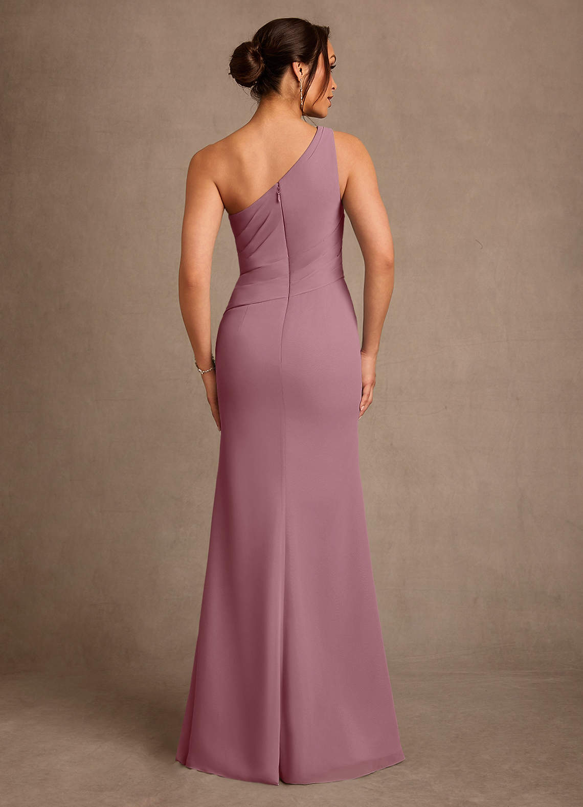 Floy Sheath One-Shoulder Chiffon Mother of the Bride Dress in Vintage Mauve