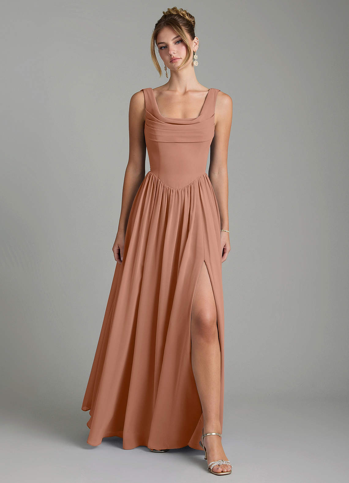 Novi A-Line Square-Neck Chiffon Bridesmaid Dress in Bronzer
