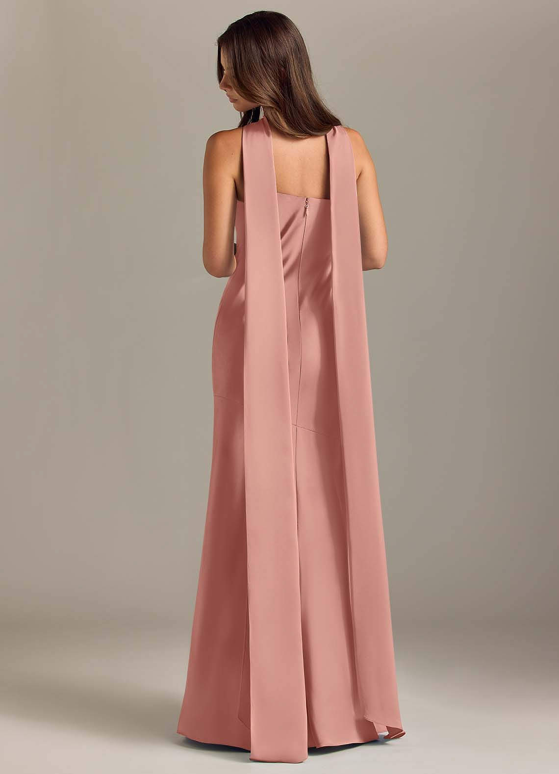 Kinsley Mermaid Halter Stretch Satin Bridesmaid Dress in Rosette