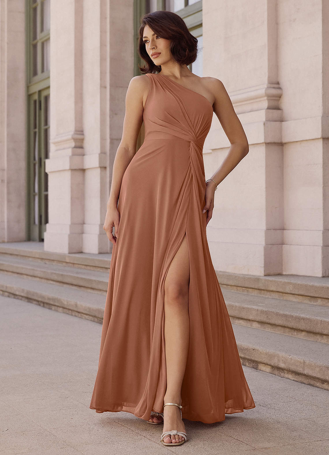 Brooke A-Line One-Shoulder Chiffon Bridesmaid Dress in Bronzer