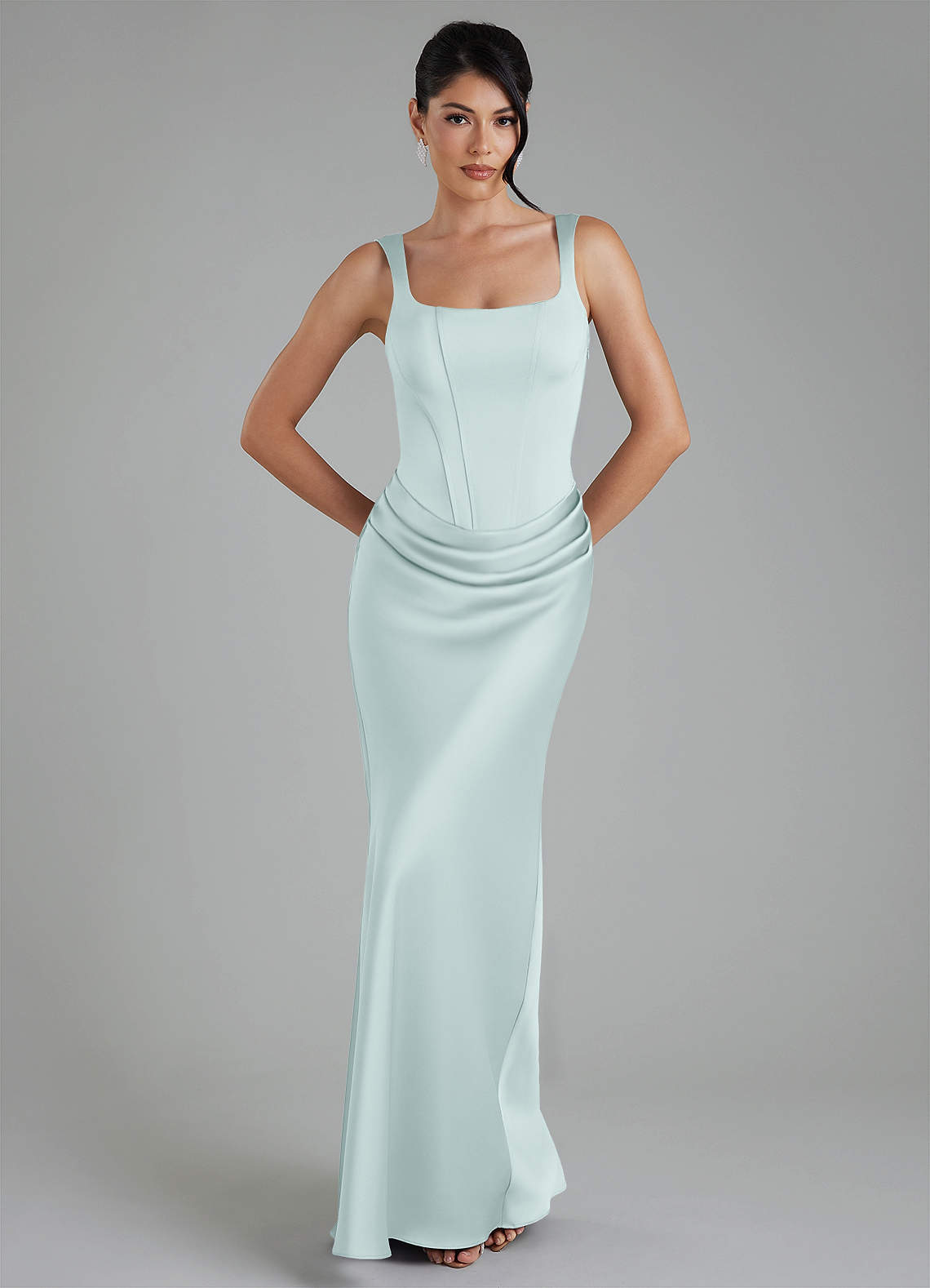 Etta Mermaid Square-Neck Stretch Satin Bridesmaid Dress in Mist