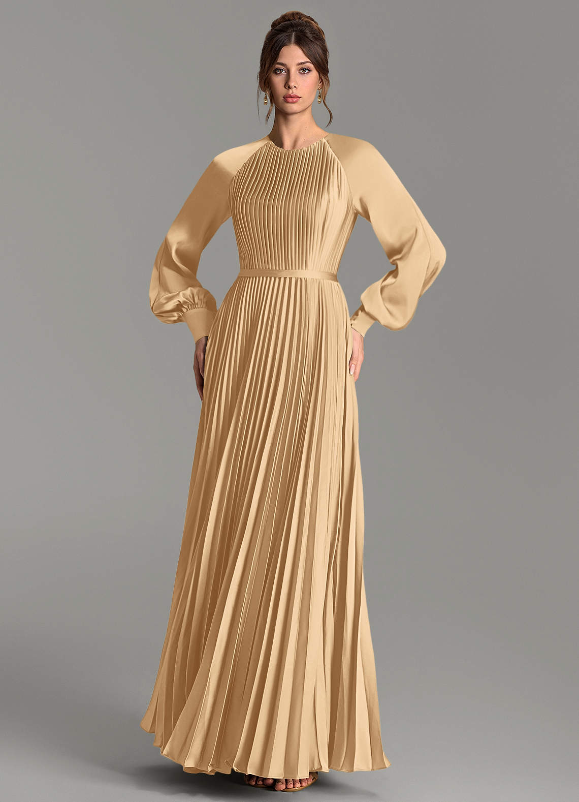 Grayson A-Line Scoop-Neck Stretch Satin Bridesmaid Dress in Gold