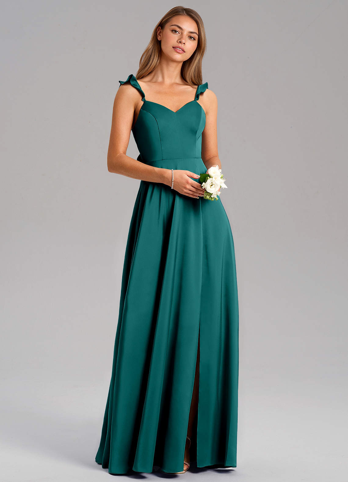 Everett A-Line V-Neck Chiffon Bridesmaid Dress in Peacock