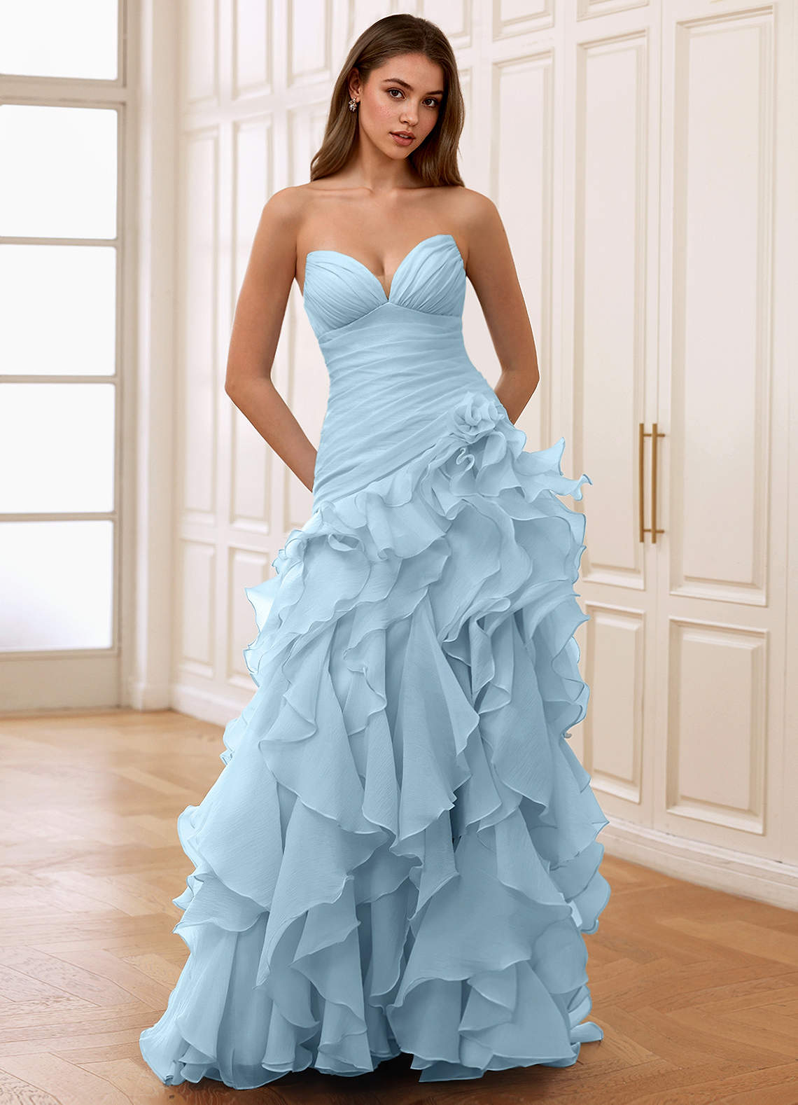 Christabelle Mermaid Sweetheart Chiffon Evening Dress in Shy Blue