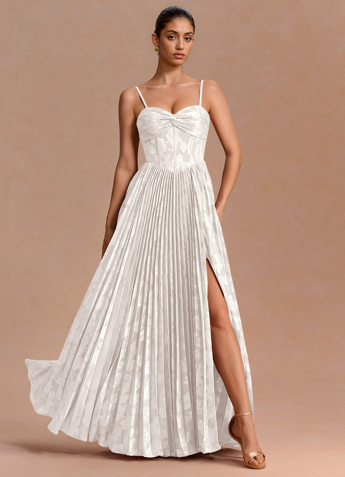 Delfina A-Line Twisted-Bust Fil Coupé Evening Dress in Lilac