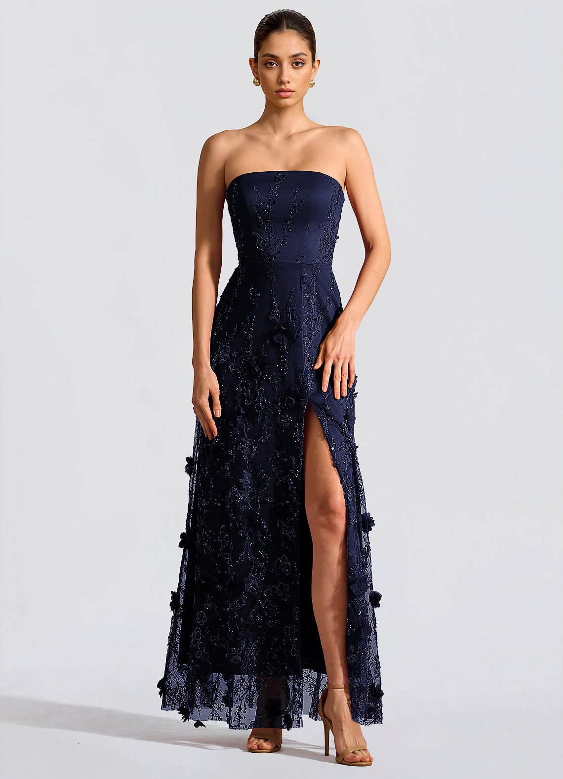 Fairuza A-Line Straight-Neck Tulle Wedding Guest Dress in Navy