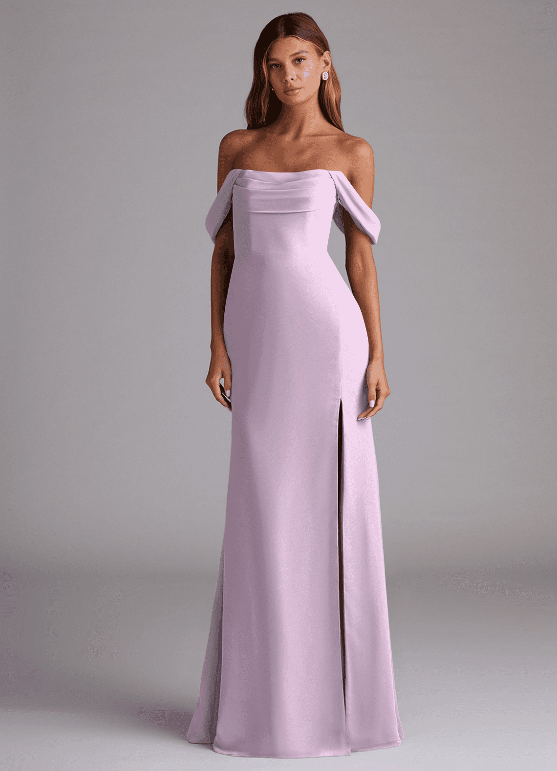 Saige A-Line Off-the-Shoulder Chiffon Bridesmaid Dress in Frosted Lilac