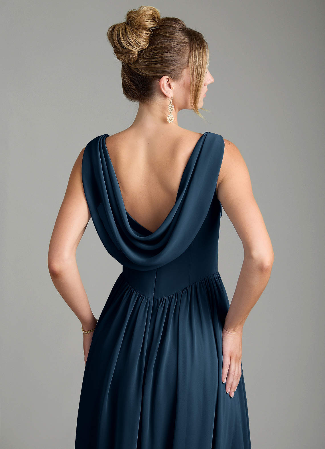 Novi A-Line Square-Neck Chiffon Bridesmaid Dress in Dark Navy