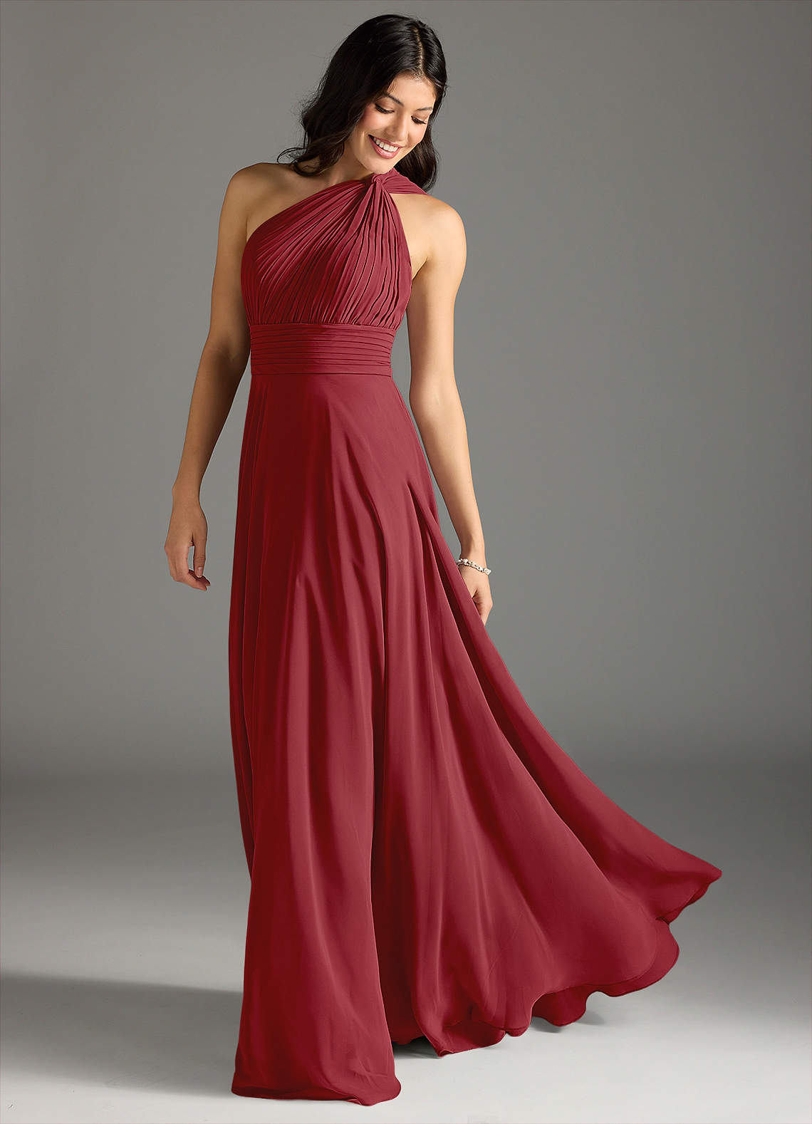Charlize A-Line One-Shoulder Chiffon Bridesmaid Dress in Pomegranate