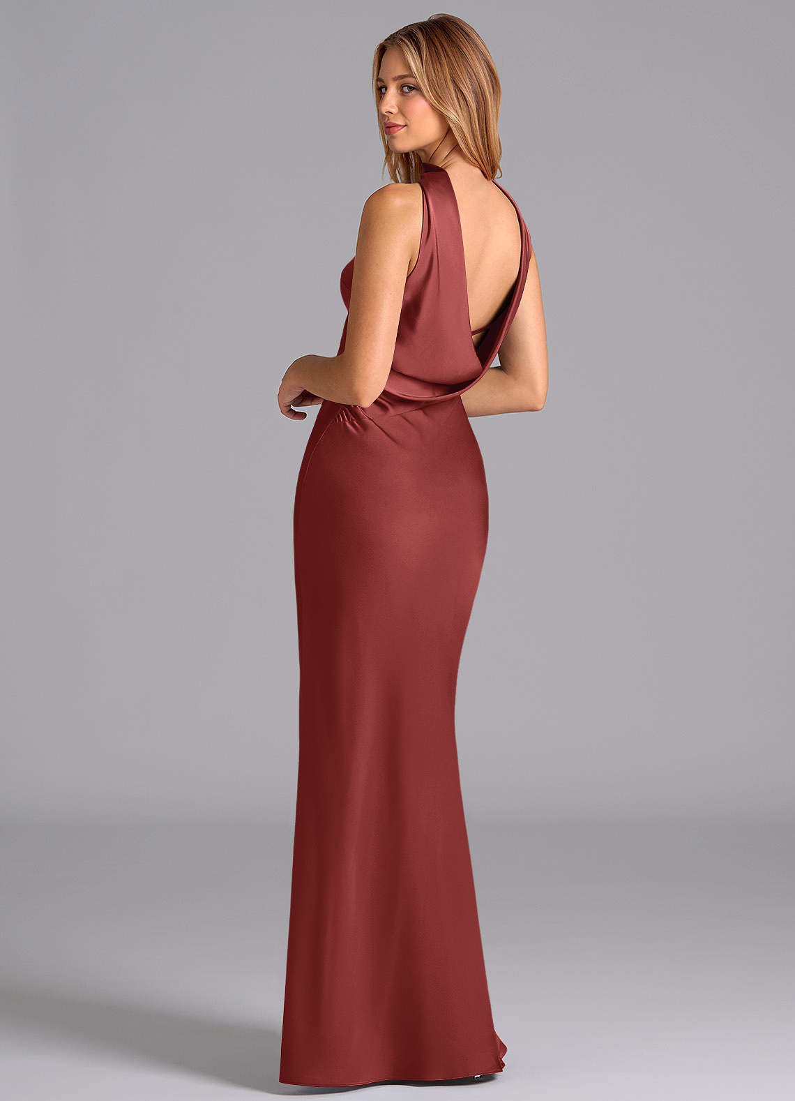 Lusinda Mermaid Strapless Stretch Satin Bridesmaid Dress in Terracotta
