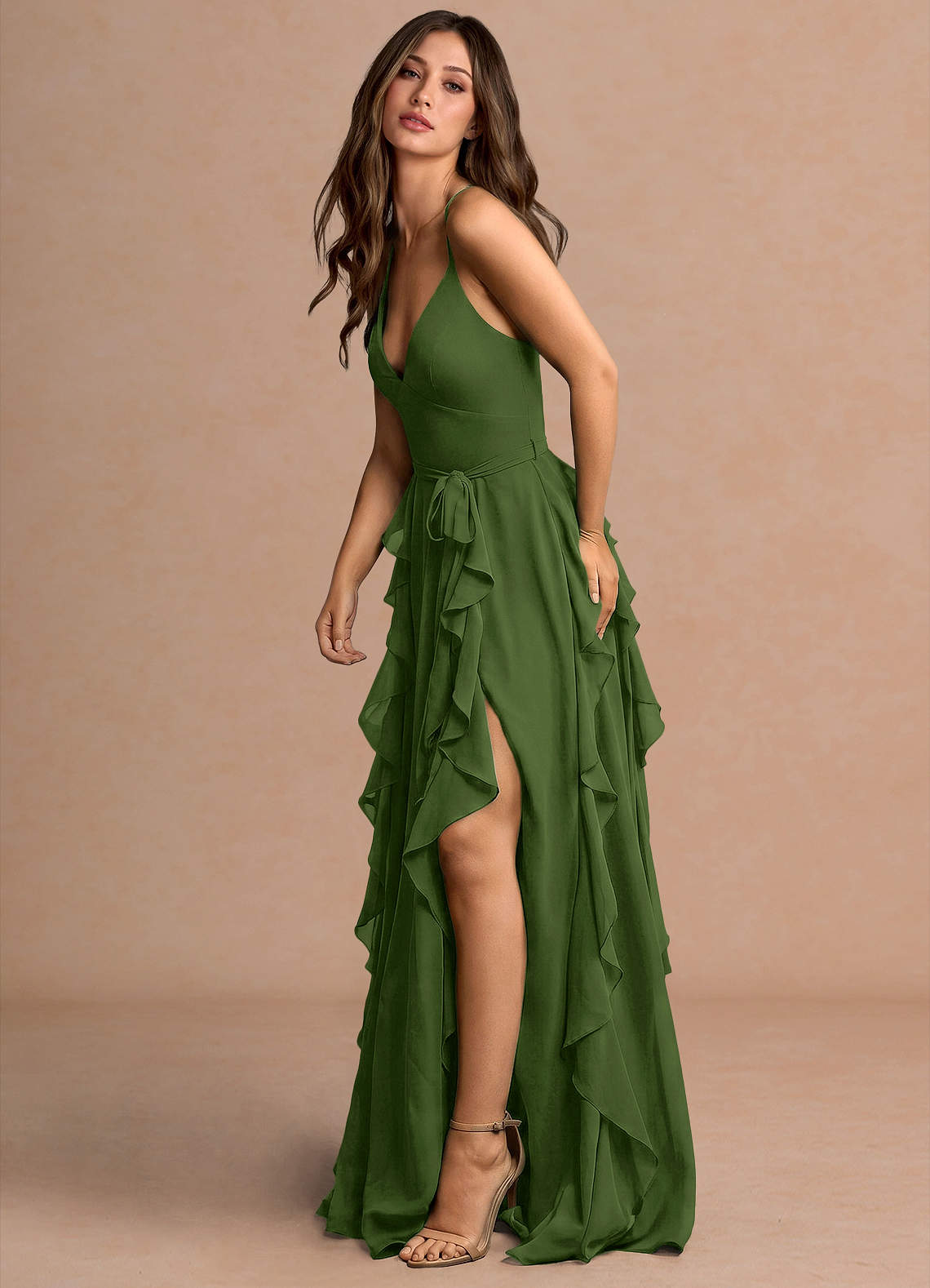 Alouette A-Line V-Neck Chiffon Evening Dress in Grape