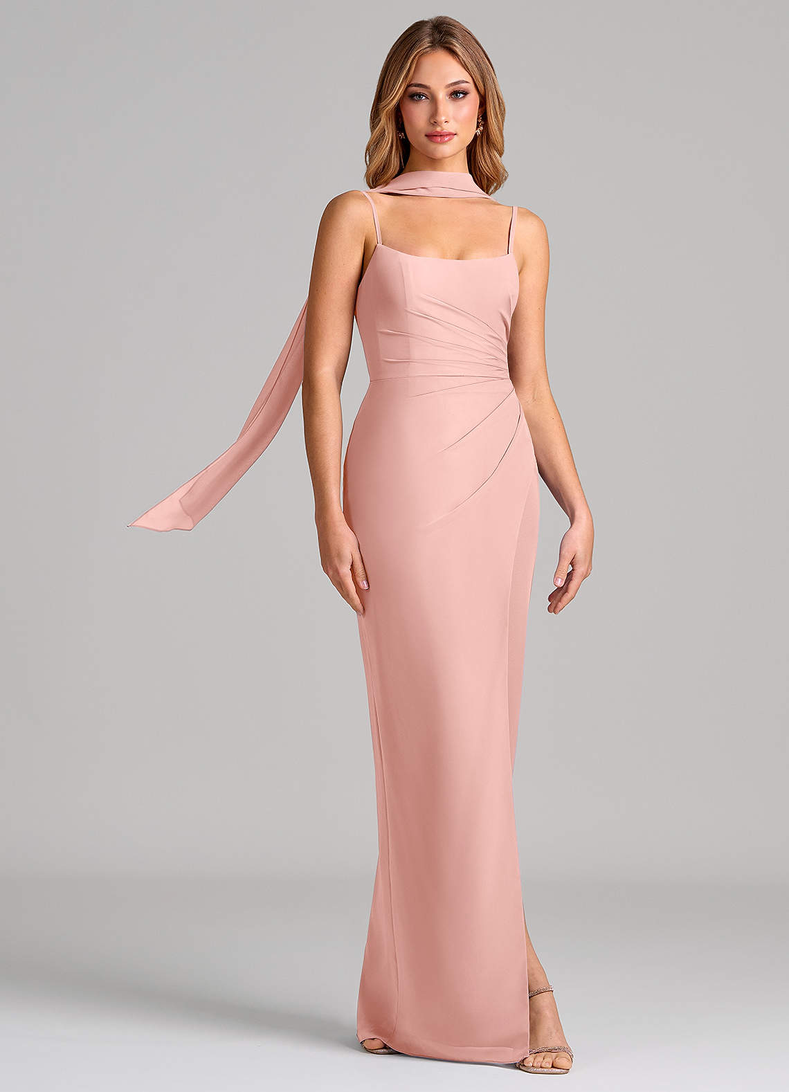 Calandra Sheath Scoop-Neck Chiffon Bridesmaid Dress in Rosette