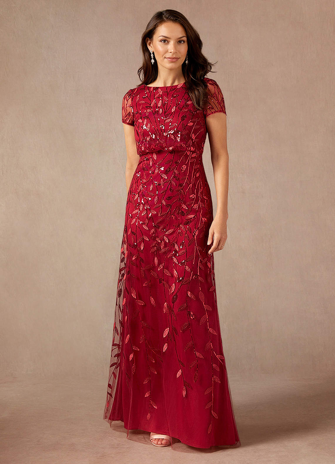 Lehi A-Line Boat-Neck Sequined Tulle Mother of the Bride Dress in Burgundy
